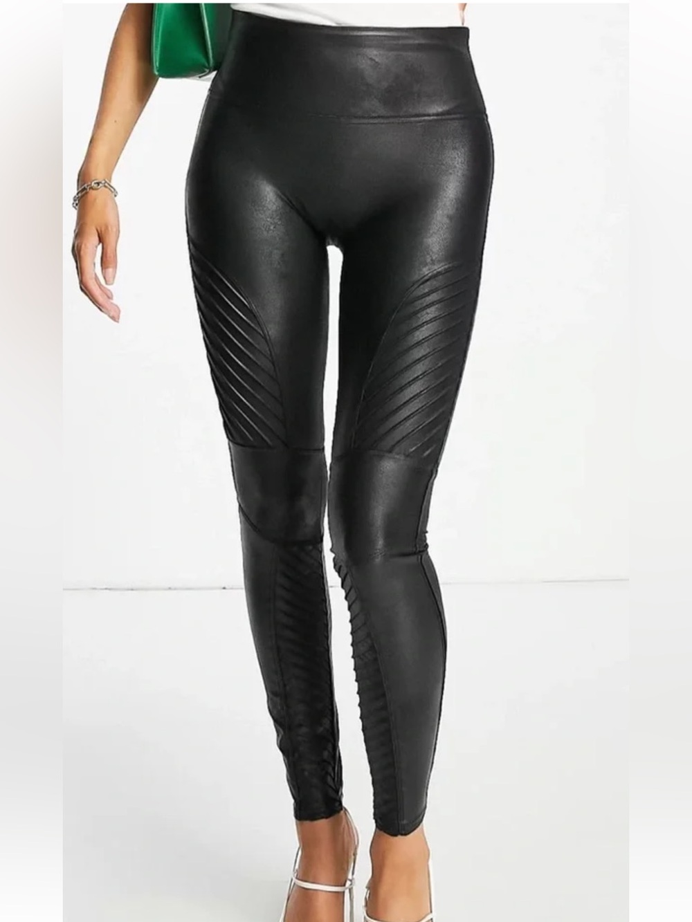SPANX Black Faux-Leather Moto Leggings